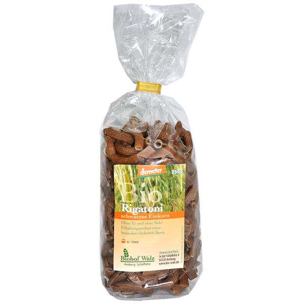 Demeter Bio Vollkorn Rigatoni aus Schwarzen Einkorn