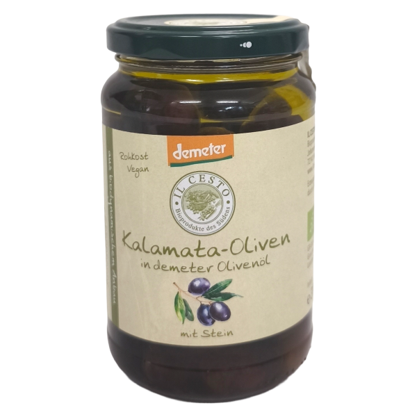 Demeter Kalamata Oliven mit Stein in Olivenöl 310g